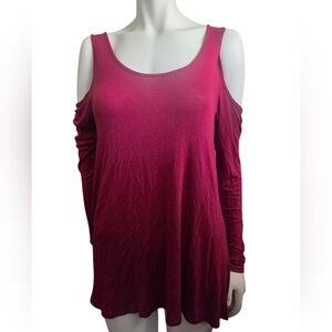 Ultra Flirt Women's Cold Shoulder Blouse - Deep Red